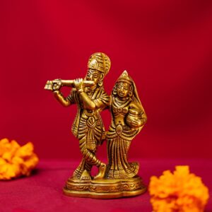 Brass Krishna Radha Ji God Idol - 4.8 inches